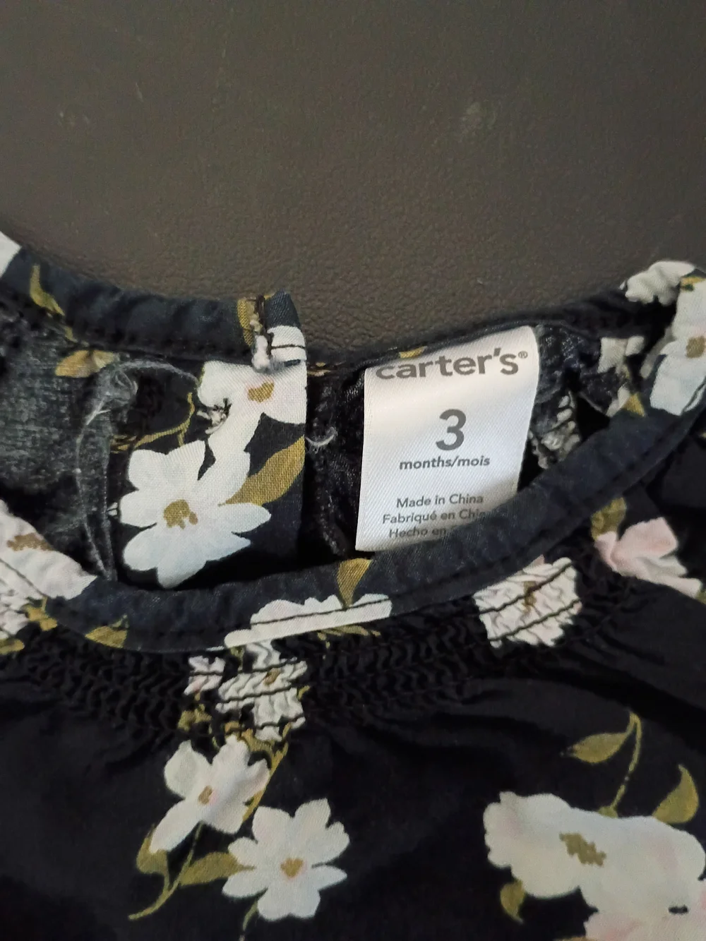 Carter’s Baby Girls' Black Floral Long Sleeve Top – Size 3 Months